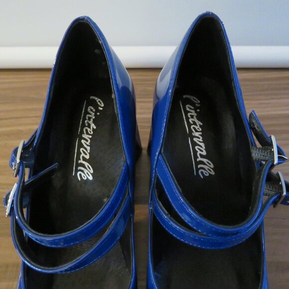 L'INTERVALLE Stefani Blue Patent Leather Block Heel Mary Jane Shoes 38 / 7.5-8 - Picture 9 of 15